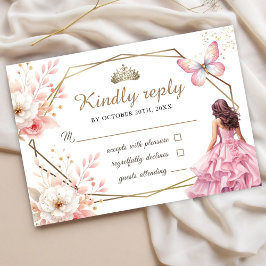 Tarjeta De Confirmación De Asistencia Tarjeta Quinceañera Rubor Pink Floral Butterfly Rs