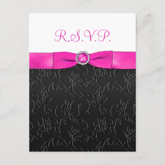 Tarjeta De Confirmación De Asistencia Tarjeta RIBBON IMPRESA - Negro, rosa caliente, bla (Anverso)