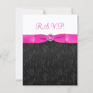 Tarjeta De Confirmación De Asistencia Tarjeta RIBBON IMPRESA - Negro, rosa caliente, bla