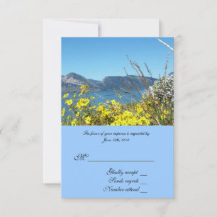 Tarjeta De Confirmación De Asistencia Tarjeta RSVP, flores silvestres y lago.