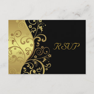 Tarjeta De Confirmación De Asistencia Tarjeta RSVP: Swirls de oro y negro