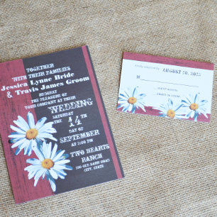 Tarjeta De Confirmación De Asistencia Tarjeta Rustic Barnwood Daisy Response