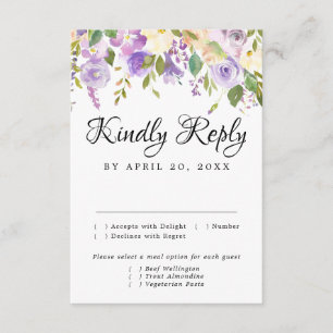 Tarjeta De Confirmación De Asistencia Tarjeta Rustic Purple y White RSVP, opciones de co