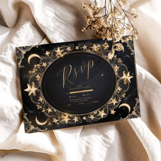 Tarjeta De Confirmación De Asistencia Tarot Boda celeste Sun Moon Stars Gold (Subido por el creador)