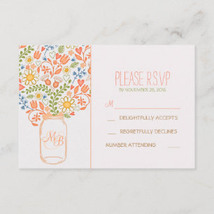 Tarjeta De Confirmación De Asistencia tarro de albañil lindo de las flores que casa las