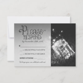 Tarjeta De Confirmación De Asistencia tarro de mason luciérnagas boda de jardín rústica