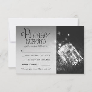 Tarjeta De Confirmación De Asistencia tarro de mason luciérnagas boda de jardín rústica
