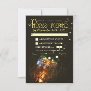 Tarjeta De Confirmación De Asistencia tarro de mason luciérnagas boda de jardín rústico 