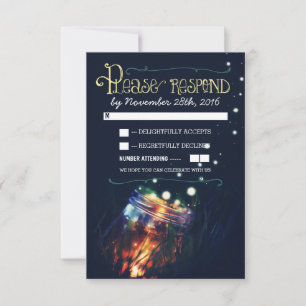 Tarjeta De Confirmación De Asistencia tarro de mason luciérnagas boda rústica jardín RSV