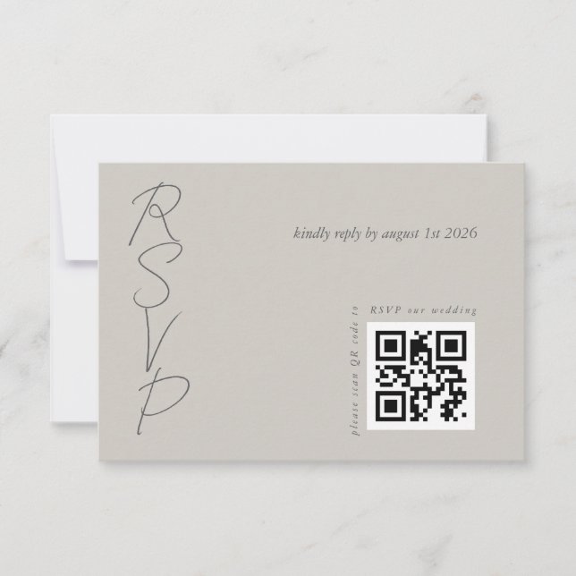 Tarjeta De Confirmación De Asistencia Taupe Gray Elegant Wedding código QR (Anverso)