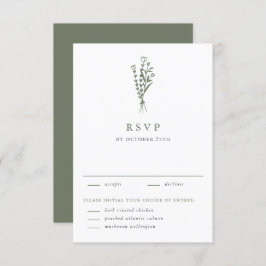 Tarjeta De Confirmación De Asistencia Taupe Green Minimalista Floral Bouquet Boda