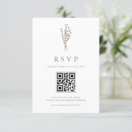 Tarjeta De Confirmación De Asistencia Taupe Minimailist Floral Bouquet QR Boda de código