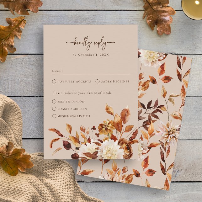 Tarjeta De Confirmación De Asistencia Taupe Rústico Sale De Otoño (Rustic Taupe Leaves Autumn RSVP Card by Painted Paperie
)