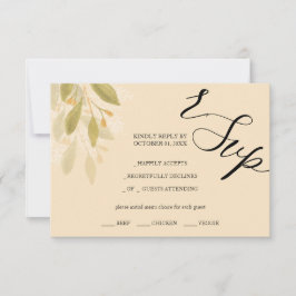 Tarjeta De Confirmación De Asistencia Té verde artístico acuarela pintado a mano