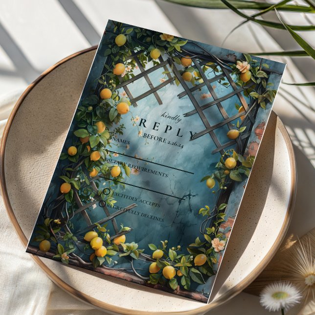 Tarjeta De Confirmación De Asistencia Teal Citrus Blossom Garden Wedding (Subido por el creador)