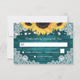 Tarjeta De Confirmación De Asistencia Teal Rustic Wood Lace Sunflower Wedding