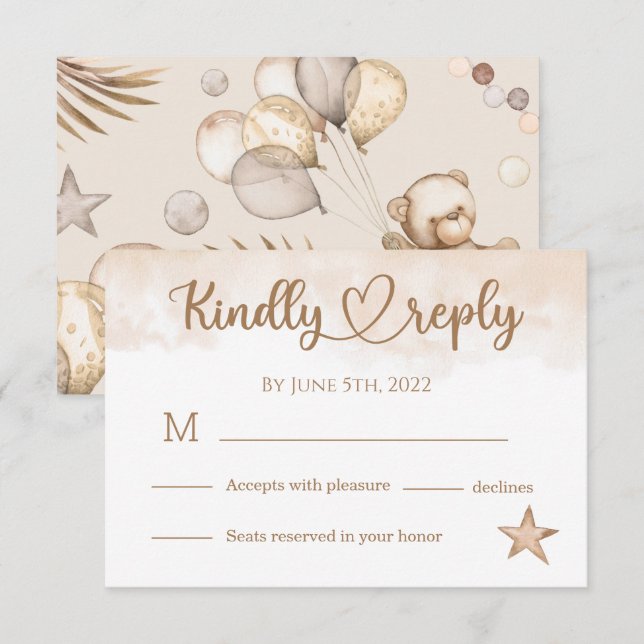 Tarjeta De Confirmación De Asistencia Teddy Bear Baby Bear Baby Shower (Anverso / Reverso)