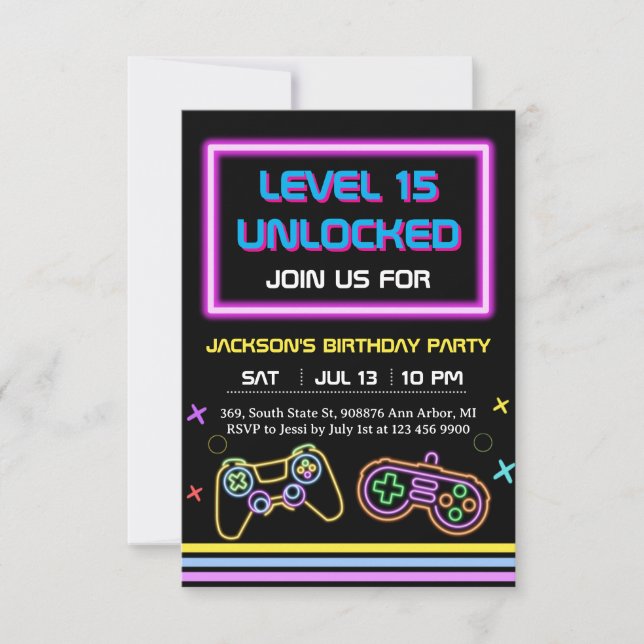 Tarjeta De Confirmación De Asistencia Teen Gaming Gamer Boy Video Game Player (Anverso)