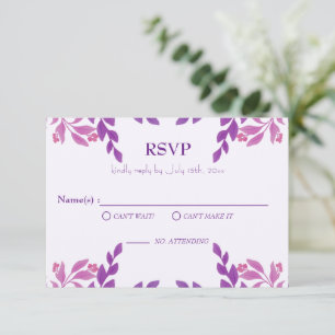Tarjeta De Confirmación De Asistencia Tema Boda de hojas moradas