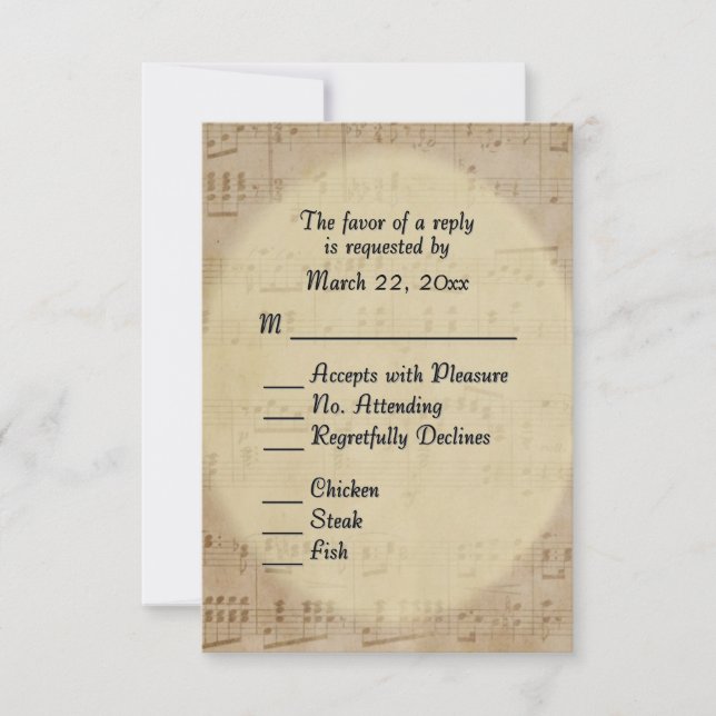 Tarjeta De Confirmación De Asistencia Tema del Boda musical (Anverso)