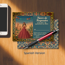 Tarjeta De Confirmación De Asistencia Tema del vestido rojo de quinceañera