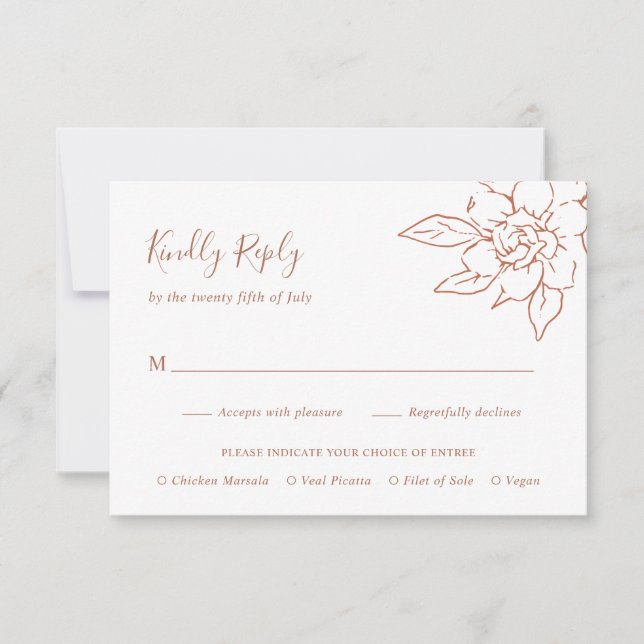 Tarjeta De Confirmación De Asistencia Terracota Line Art Floral Elegante Boda (Anverso)