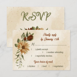 Tarjeta De Confirmación De Asistencia terracota rústica elección de comida floral botáni