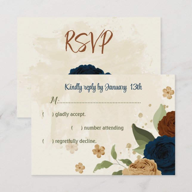 Tarjeta De Confirmación De Asistencia terracota tono tierra marina boda de vegetación fl (Anverso / Reverso)