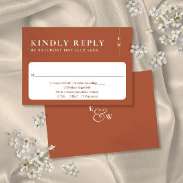 Tarjeta De Confirmación De Asistencia Terracotta Boda moderno de monograma Minimalista