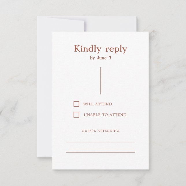 Tarjeta De Confirmación De Asistencia Terracotta Boho Boda Naranja de líneas modernas qu (Anverso)