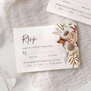 Tarjeta De Confirmación De Asistencia Terracotta Boho Fall Boda de opciones de comidas f