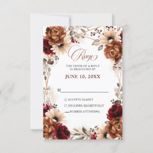 Tarjeta De Confirmación De Asistencia Terracotta Burgundy Mauve Boda Geométrico Floral