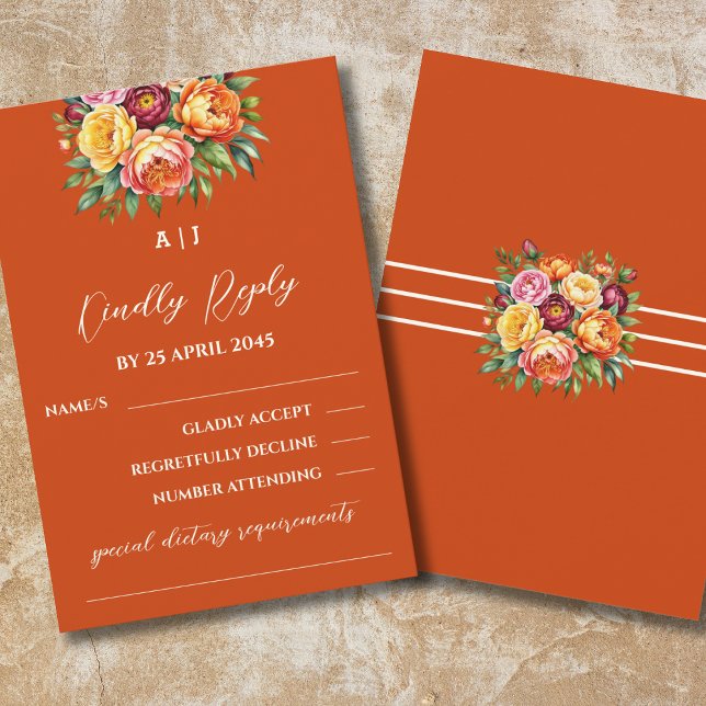 Tarjeta De Confirmación De Asistencia Terracotta Burgundy Peony Rosas Boda Floral (Subido por el creador)