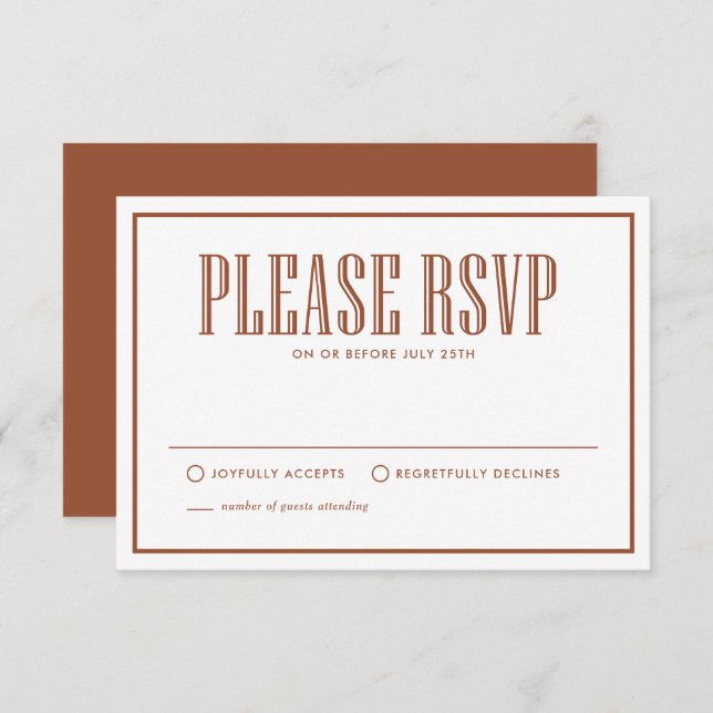 Tarjeta De Confirmación De Asistencia Terracotta Come, Bebe y Cásate Boda (Anverso / Reverso)