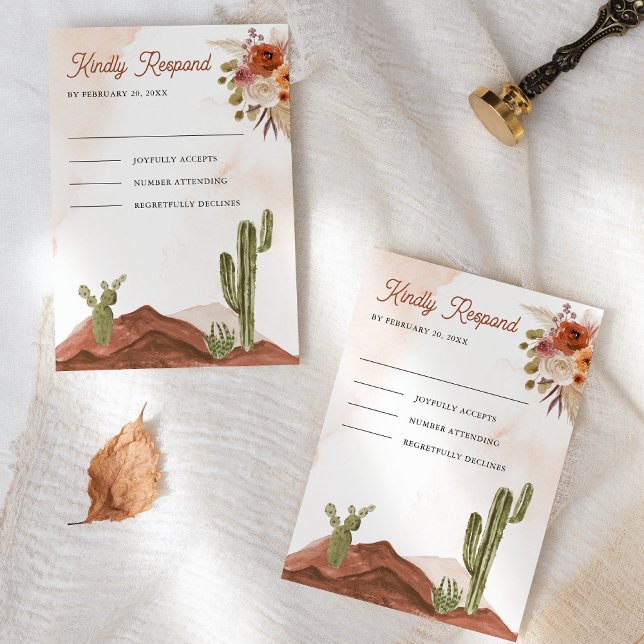Tarjeta De Confirmación De Asistencia Terracotta Desierto Floral Cactus Boda (Subido por el creador)
