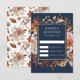 Tarjeta De Confirmación De Asistencia Terracotta Floral Navy Blue Wedding