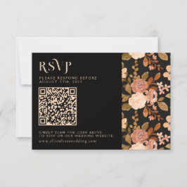 Tarjeta De Confirmación De Asistencia Terracotta Floral Negro otoño Boda de código QR