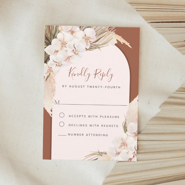 Tarjeta De Confirmación De Asistencia Terracotta Floral Pampas Boda de Otoño (Subido por el creador)