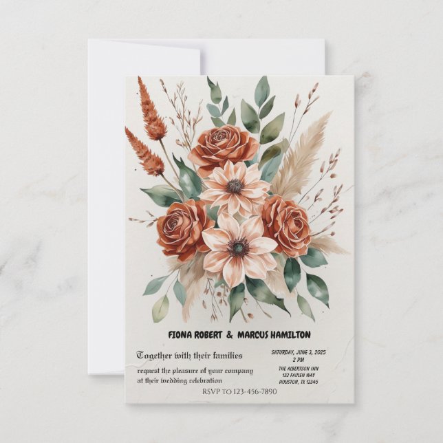 Tarjeta De Confirmación De Asistencia Terracotta Florals Rustic Boho Boda (Anverso)