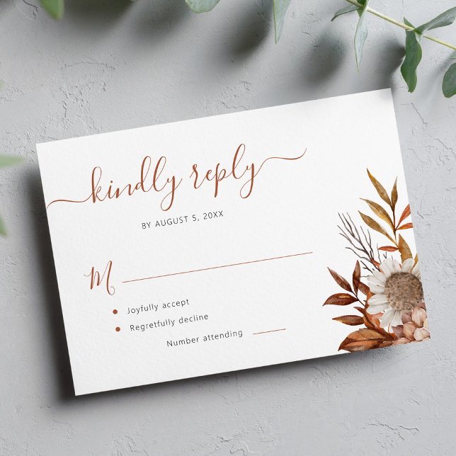 Tarjeta De Confirmación De Asistencia Terracotta foliage boho boda floral (Subido por el creador)