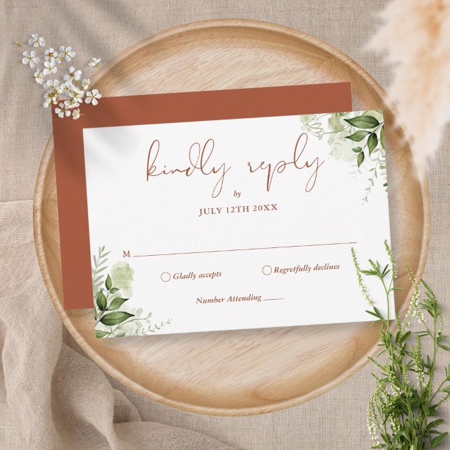 Tarjeta De Confirmación De Asistencia Terracotta Greenery Floral Kindly Reply Boda (Subido por el creador)