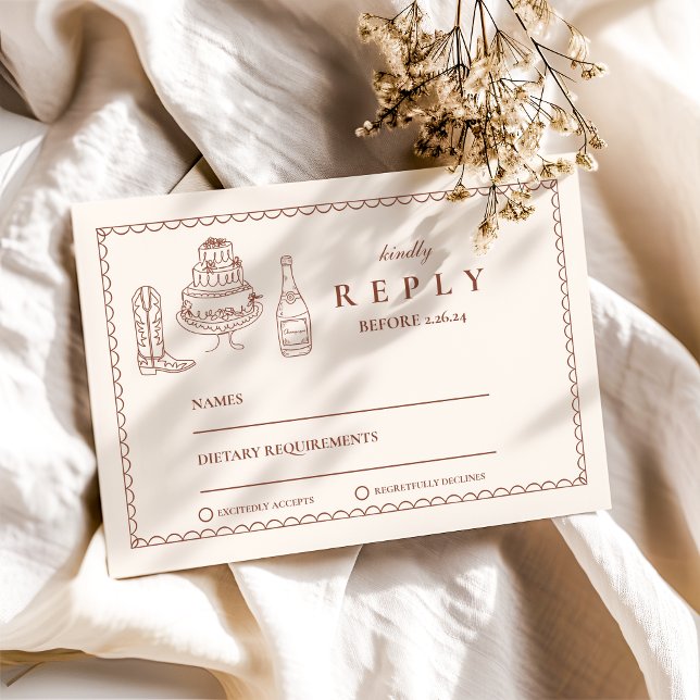 Tarjeta De Confirmación De Asistencia Terracotta Hand Drawn Funky Western Doodle Boda (Subido por el creador)