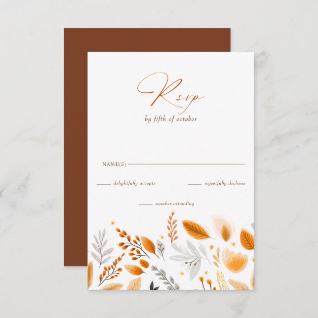 Tarjeta De Confirmación De Asistencia Terracotta Modern Script Elegant Fall Wedding (Anverso / Reverso)