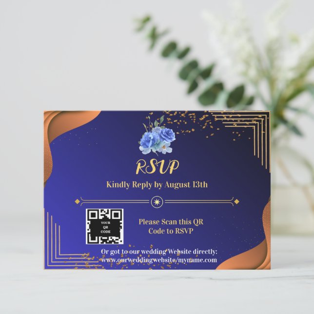 Tarjeta De Confirmación De Asistencia Terracotta Navy Blue Elegant (Anverso de pie)