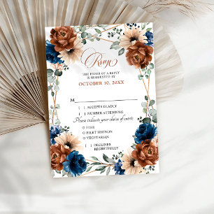 Tarjeta De Confirmación De Asistencia Terracotta Navy Blue Greenery Boda geométrico RS