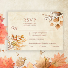 Tarjeta De Confirmación De Asistencia Terracotta otoño deja Boho otoño Wedding