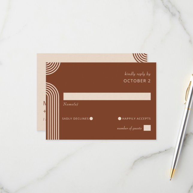 Tarjeta De Confirmación De Asistencia Terracotta Rustic Boho Arqueado Boda moderno (Anverso/Reverso In Situ)