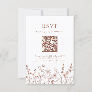 Tarjeta De Confirmación De Asistencia Terracotta Rustic Floral Fall Wildflower Código QR