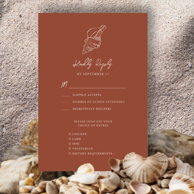 Tarjeta De Confirmación De Asistencia Terracotta Seashell Beach Destination Wedding (Subido por el creador)