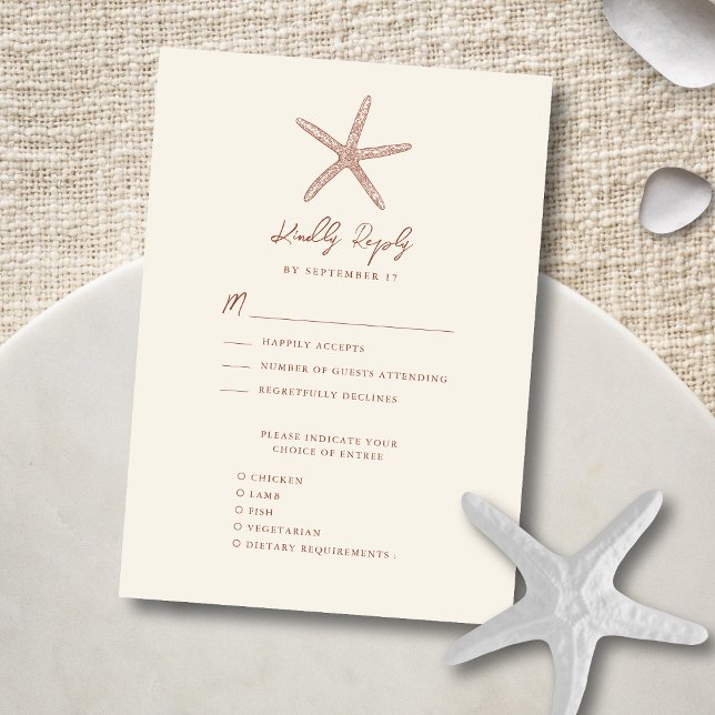Tarjeta De Confirmación De Asistencia Terracotta Starfish Beach Destination Wedding (Subido por el creador)